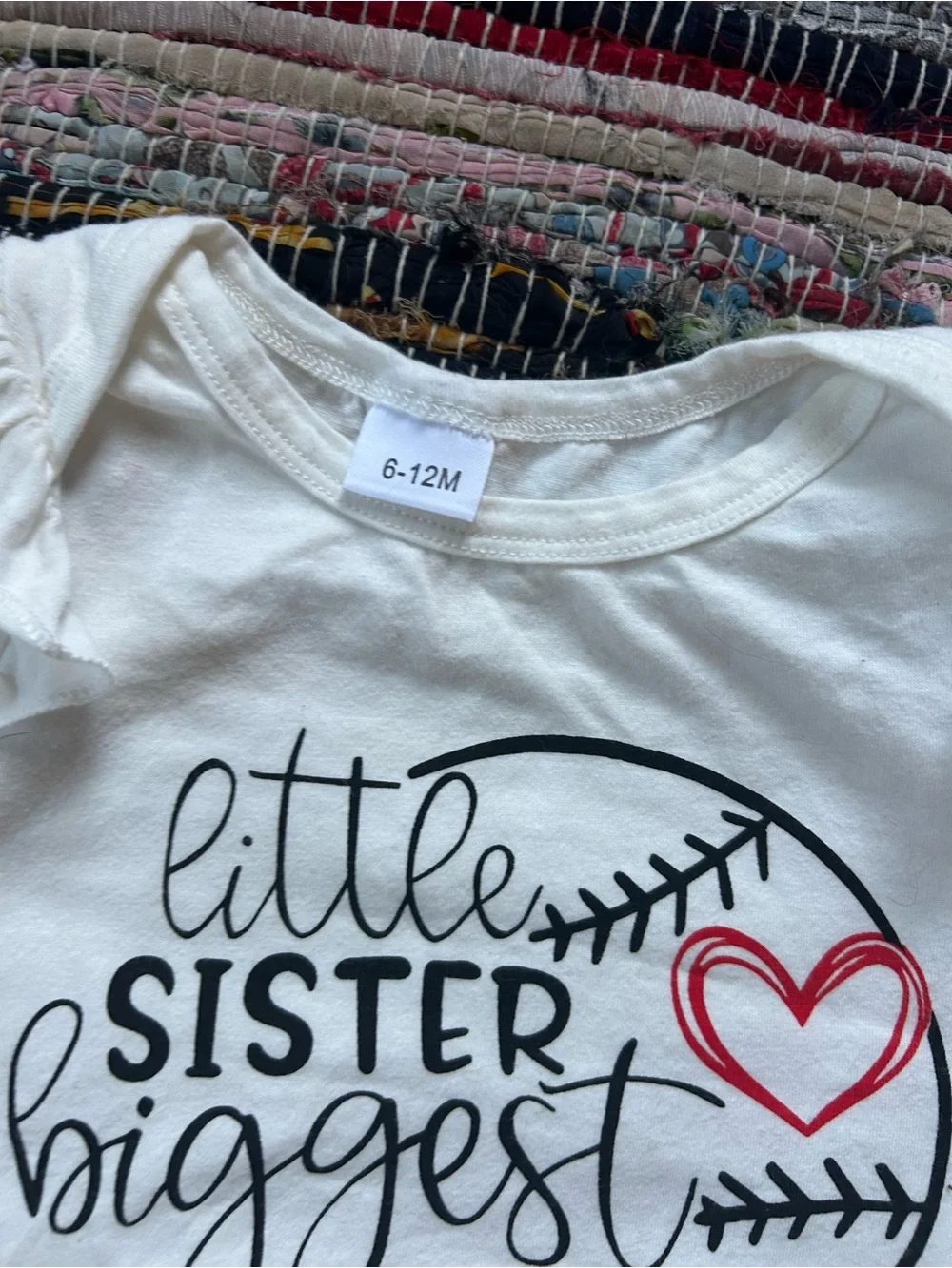 Little Sister Biggest Fan Baseball Ruffle Outfit with Red Bow Bloomers 6-12 MOS
